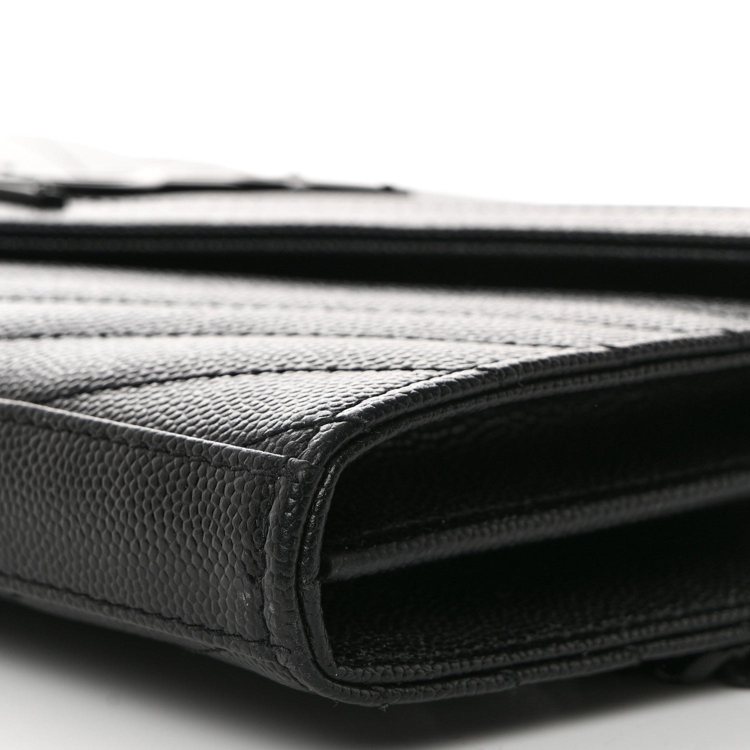 Saint Laurent Grain De Poudre Matelasse Chevron Monogram Monochrome Chain Wallet Black 10 of 10