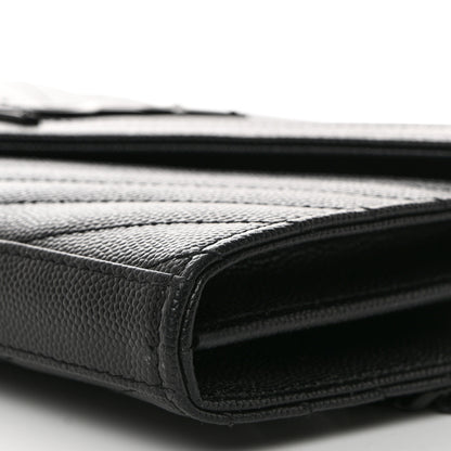 Saint Laurent Grain De Poudre Matelasse Chevron Monogram Monochrome Chain Wallet Black 10 of 10