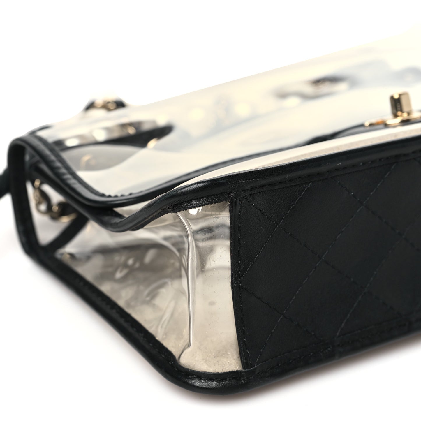 Lambskin PVC Sand By The Sea Flap With Pearl Strap Black