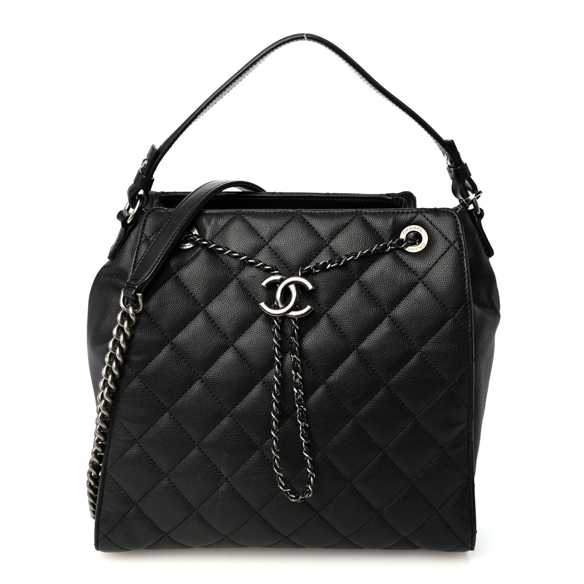 Caviar Quilted Medium CC Bucket Bag Black