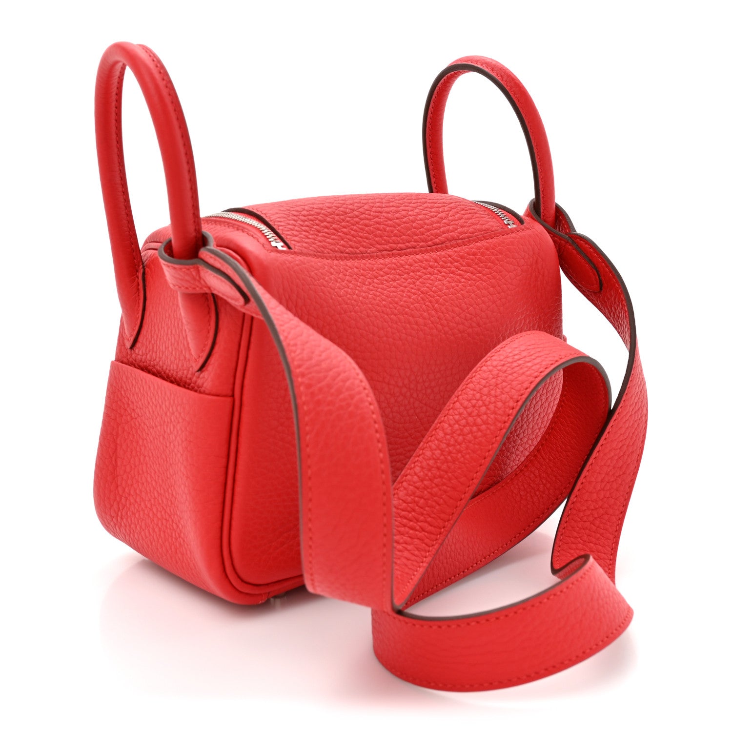 Hermes Taurillon Clemence Mini Lindy 20 Rouge Radieux 3 of 11