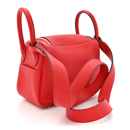 Hermes Taurillon Clemence Mini Lindy 20 Rouge Radieux 3 of 11