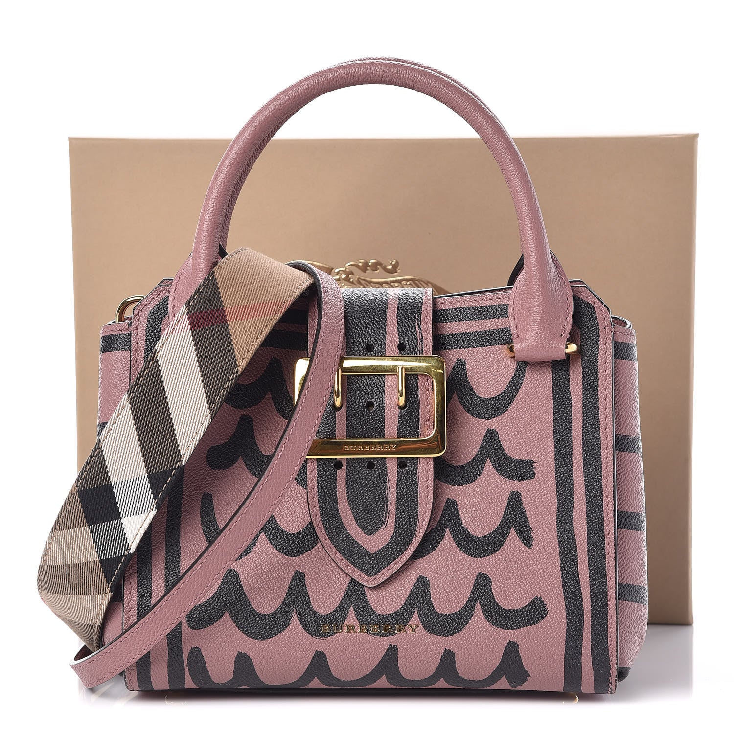 Burberry Soft Grain Calfskin Graphic Print Small Buckle Tote Dusty Pink 12 of 12