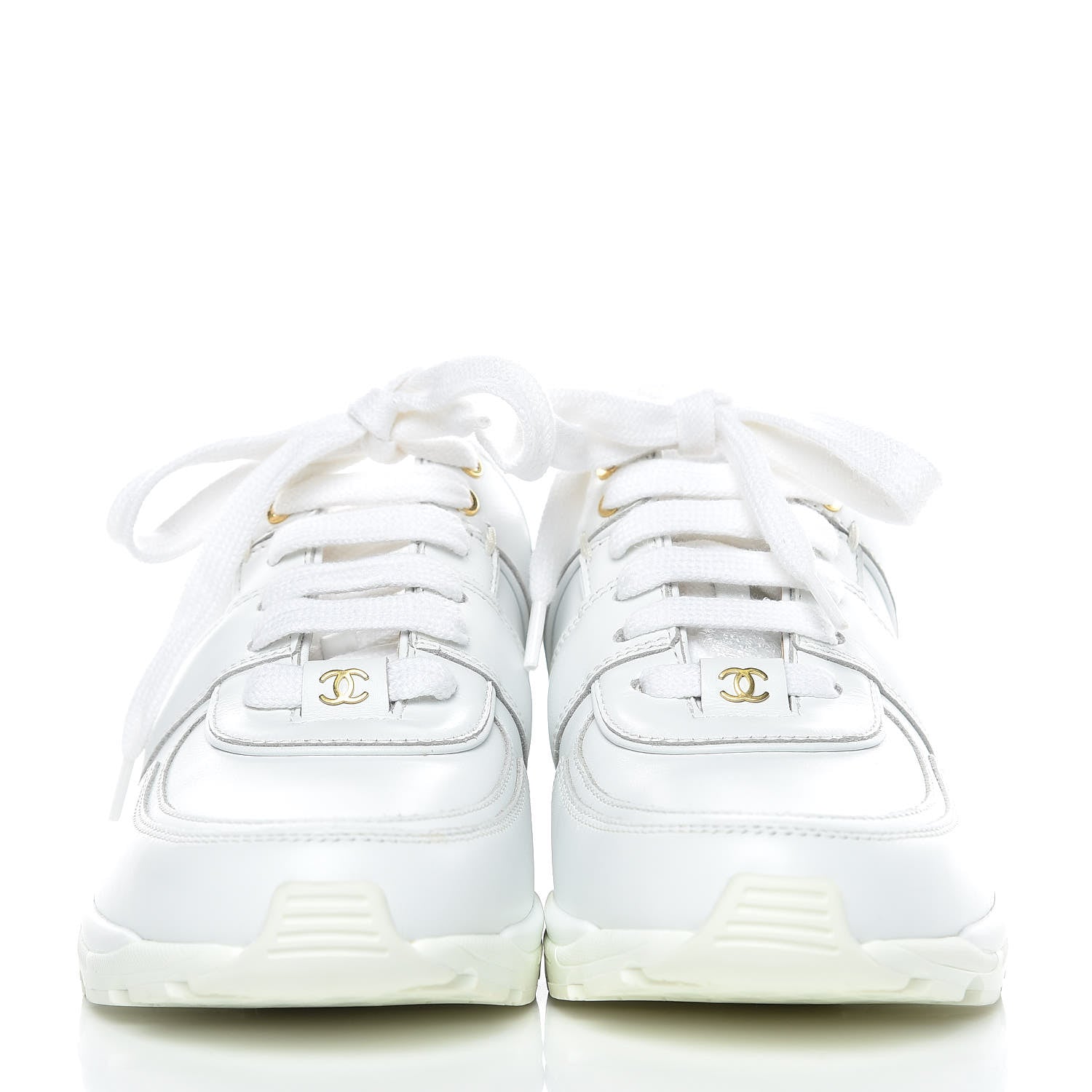 Chanel Calfskin Laminated Lambskin Womens CC Sneakers 37 White Gold 2 of 10