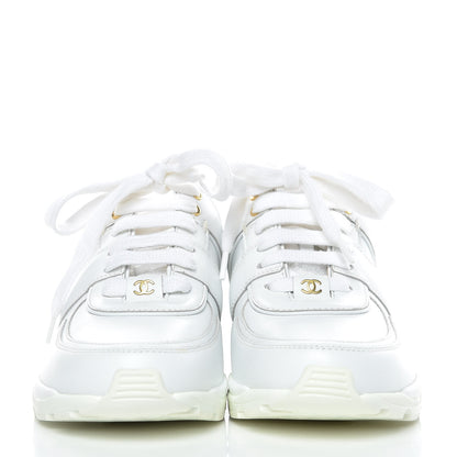 Chanel Calfskin Laminated Lambskin Womens CC Sneakers 37 White Gold 2 of 10