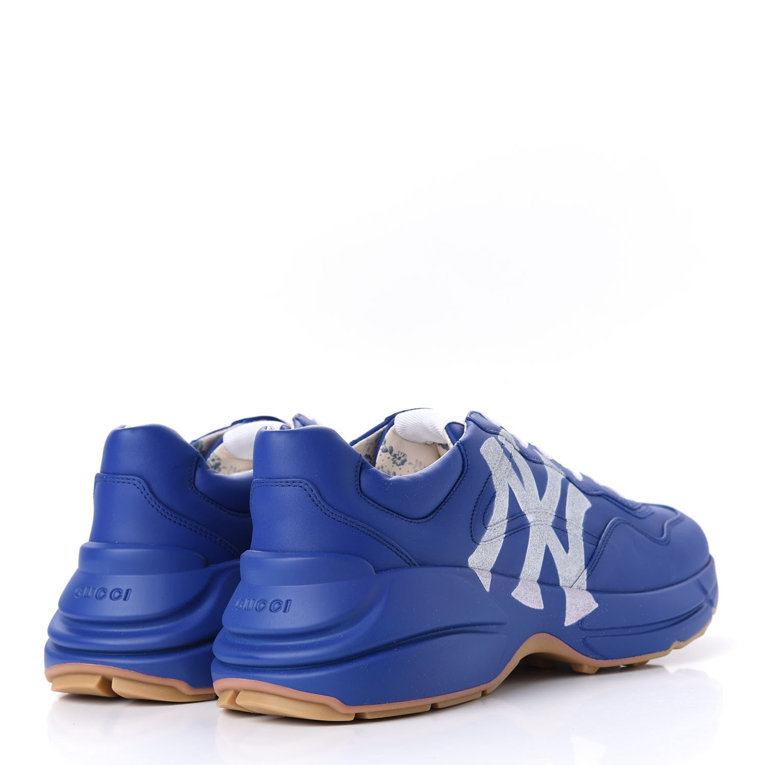 Gucci X MLB Calfskin NY Yankees Mens Rhyton Sneakers 8 Electric Blue 4 of 16