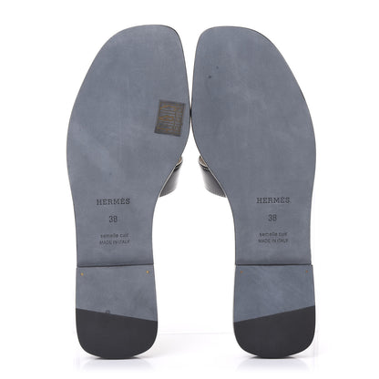 Hermes Box Calfskin Oran Sandals 38 Black 5 of 9