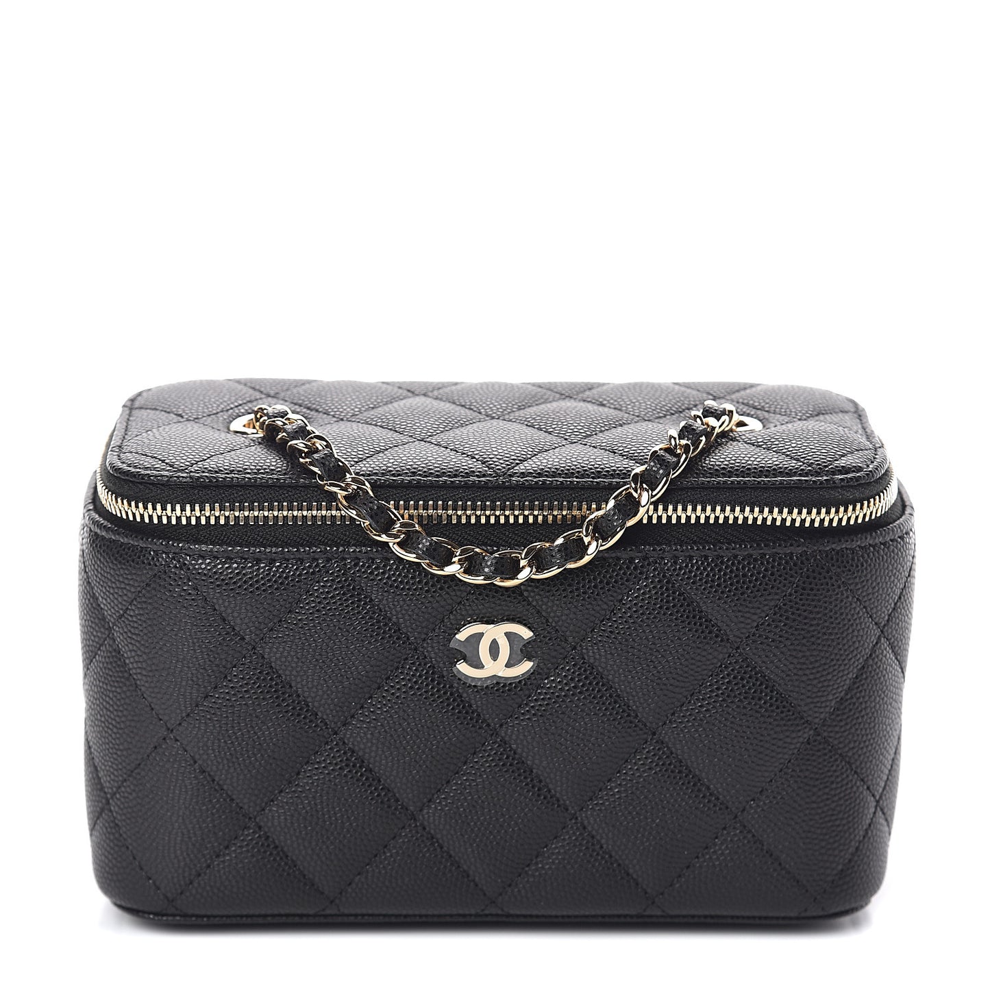 Caviar Quilted Small Vanity Case With Chain Black