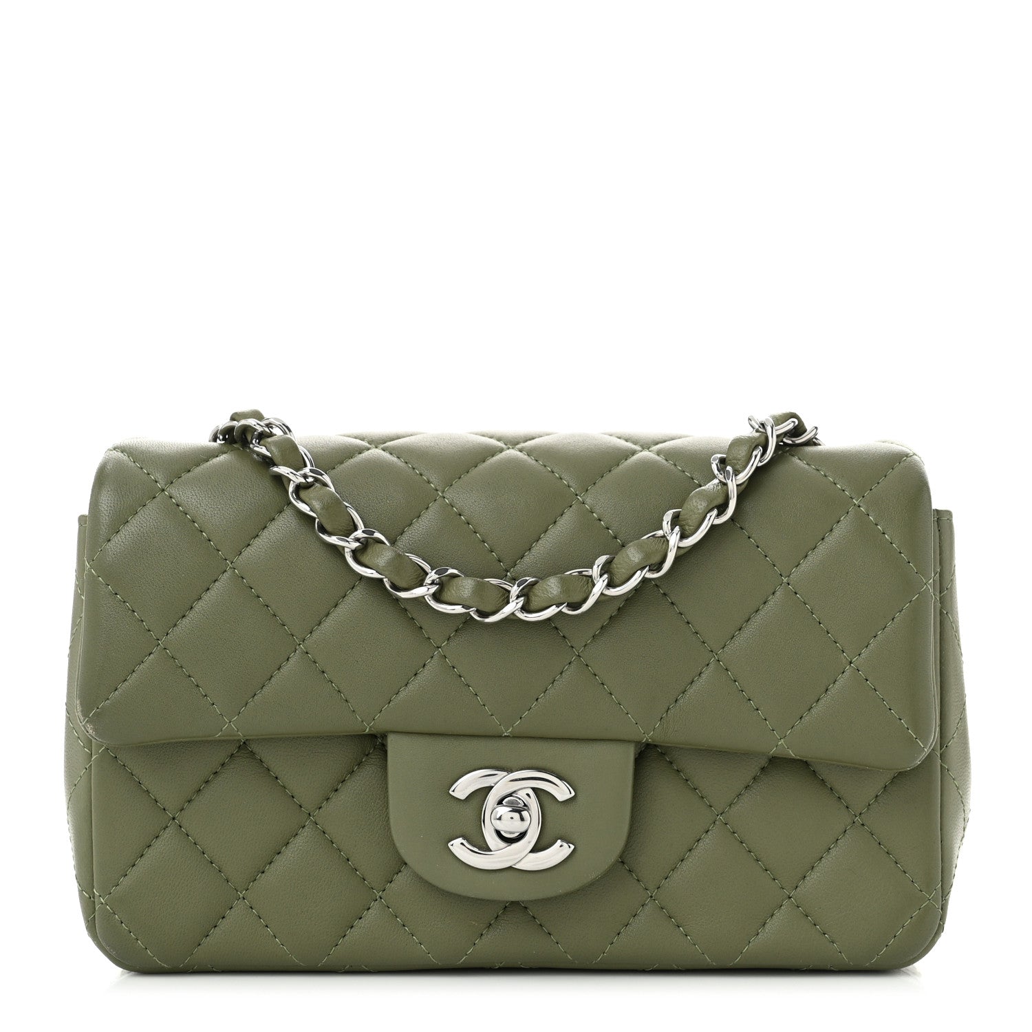 Chanel Lambskin Quilted Mini Rectangular Flap Green 1 of 12