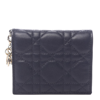 Christian Dior Lambskin Cannage Mini Lady Dior Wallet Navy 1 of 9