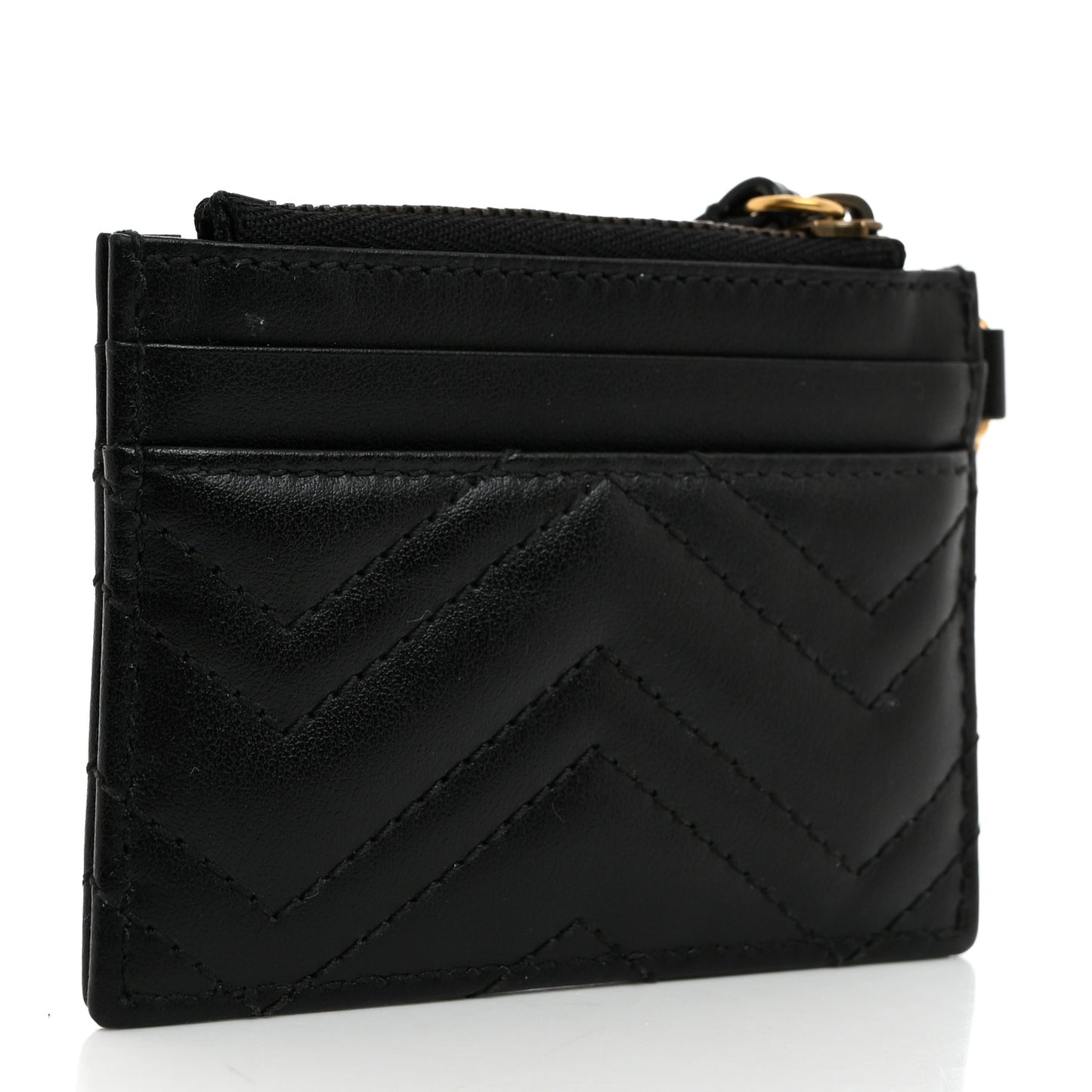 Calfskin Matelasse Chevron GG Marmont Key Case Card Holder Black