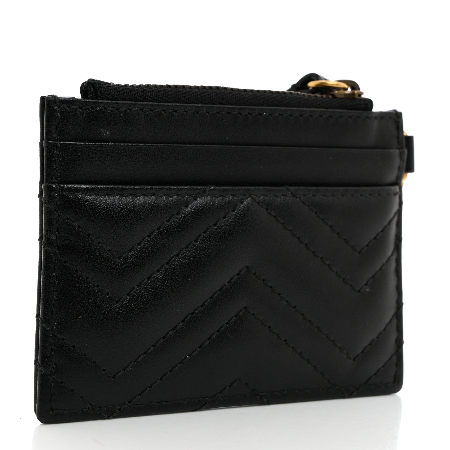 Gucci Calfskin Matelasse Chevron GG Marmont Key Case Card Holder Black 3 of 6