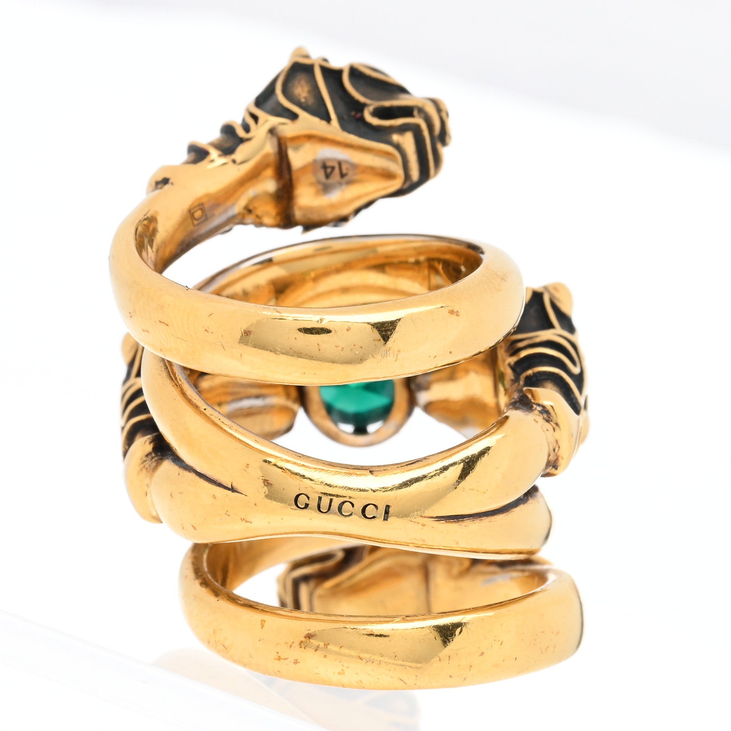 Gucci Crystal Tiger Heads Double Wrap Ring 53 6.25 Aged Gold 3 of 5