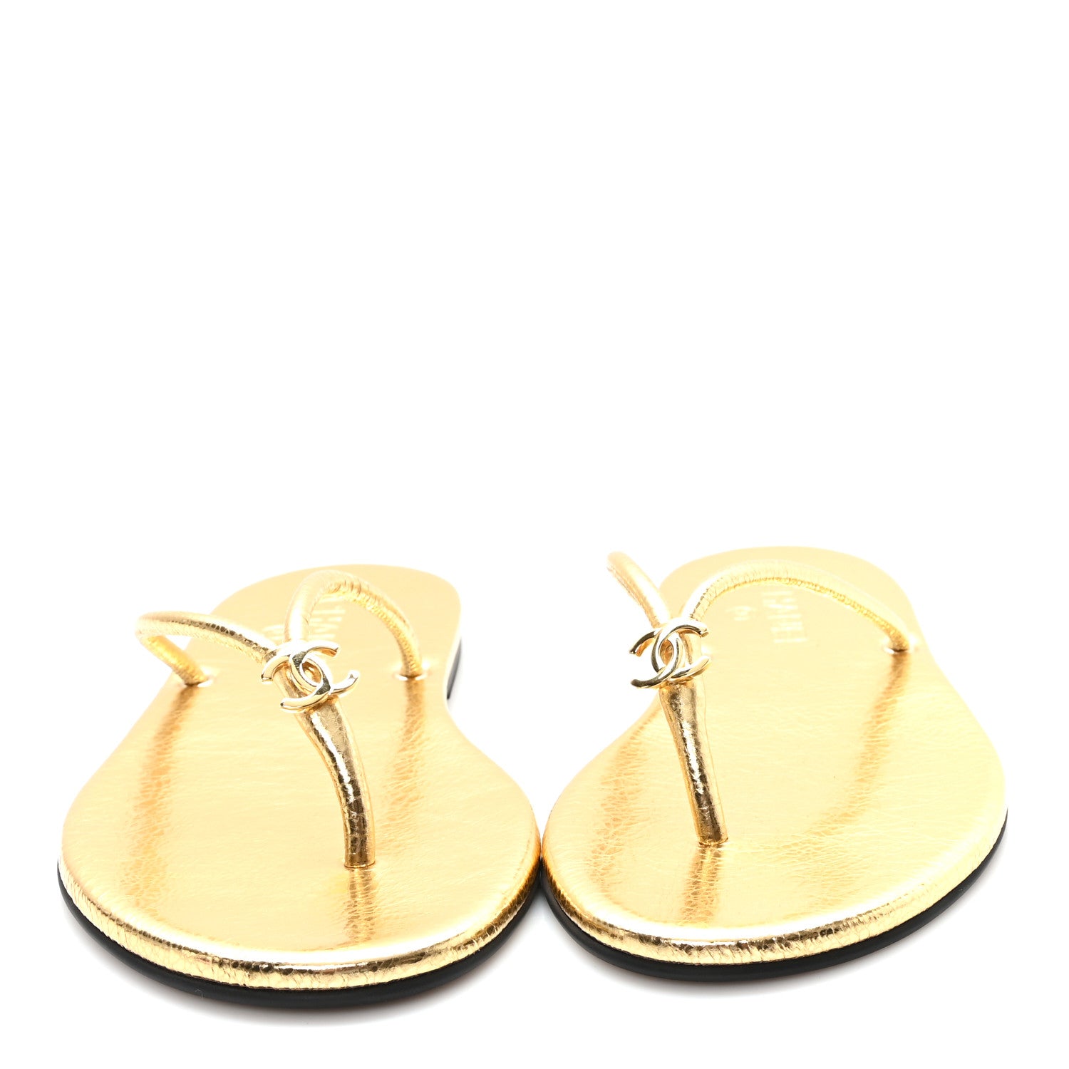 Chanel Crackled Laminated Calfskin Thong Flat Sandals 39.5 Gold 3 of 9