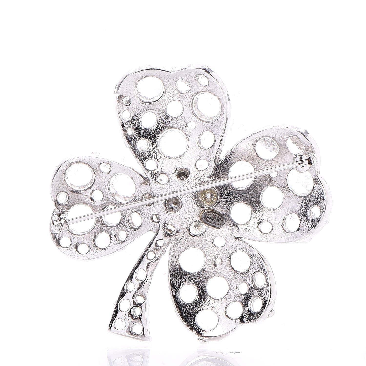 Chanel Crystal CC 4 Leaf Clover Brooch Silver 3 of 5