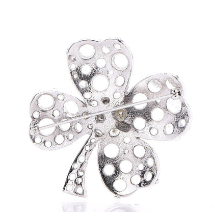 Chanel Crystal CC 4 Leaf Clover Brooch Silver 3 of 5