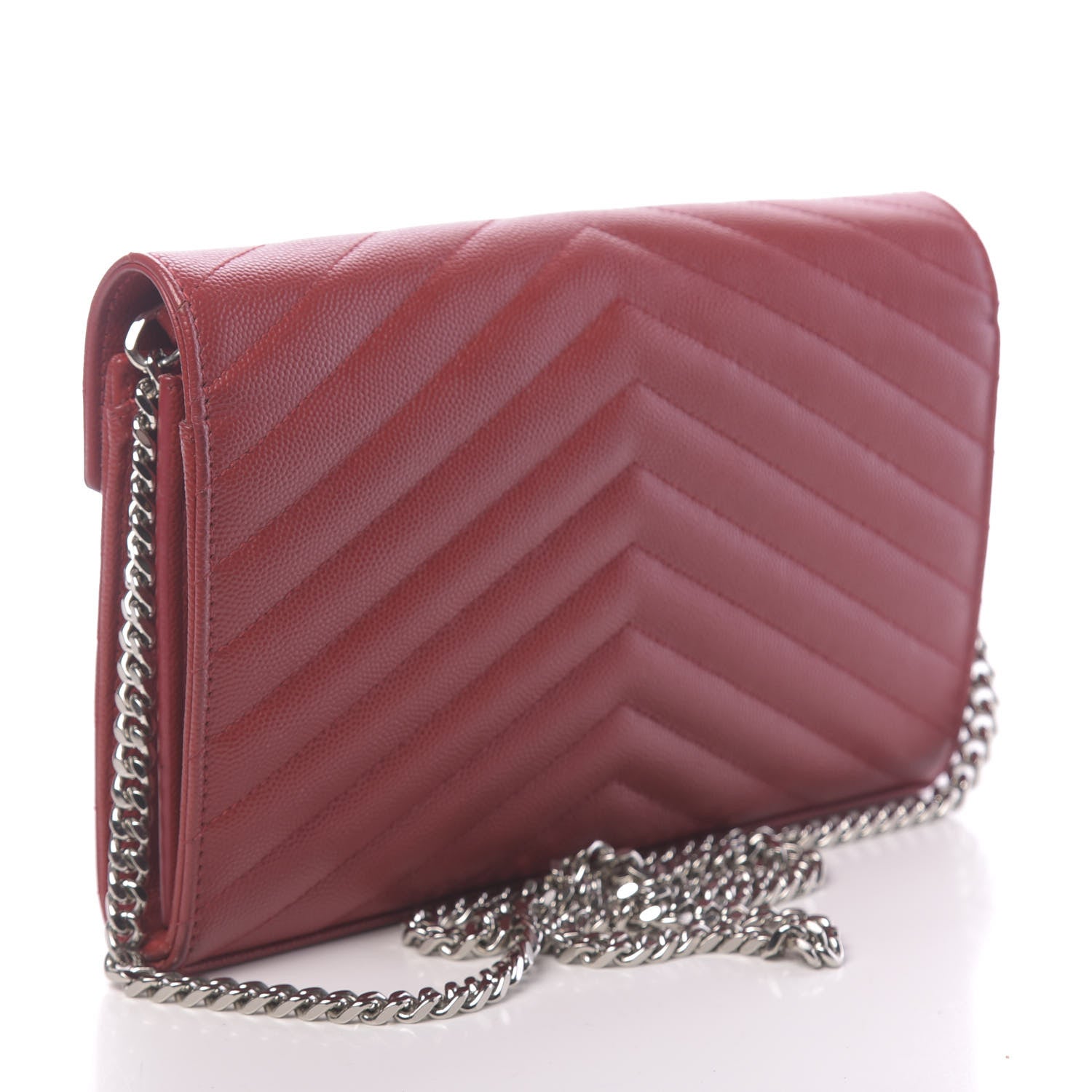 Saint Laurent Grain De Poudre Matelasse Chevron Monogram Chain Wallet Rouge Eros 3 of 10