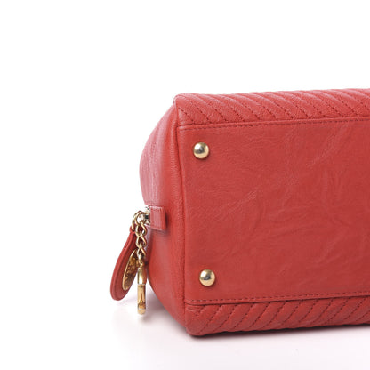 Chanel Wrinkled Lambskin Chevron Quilted Surpique Bowler Red 7 of 9