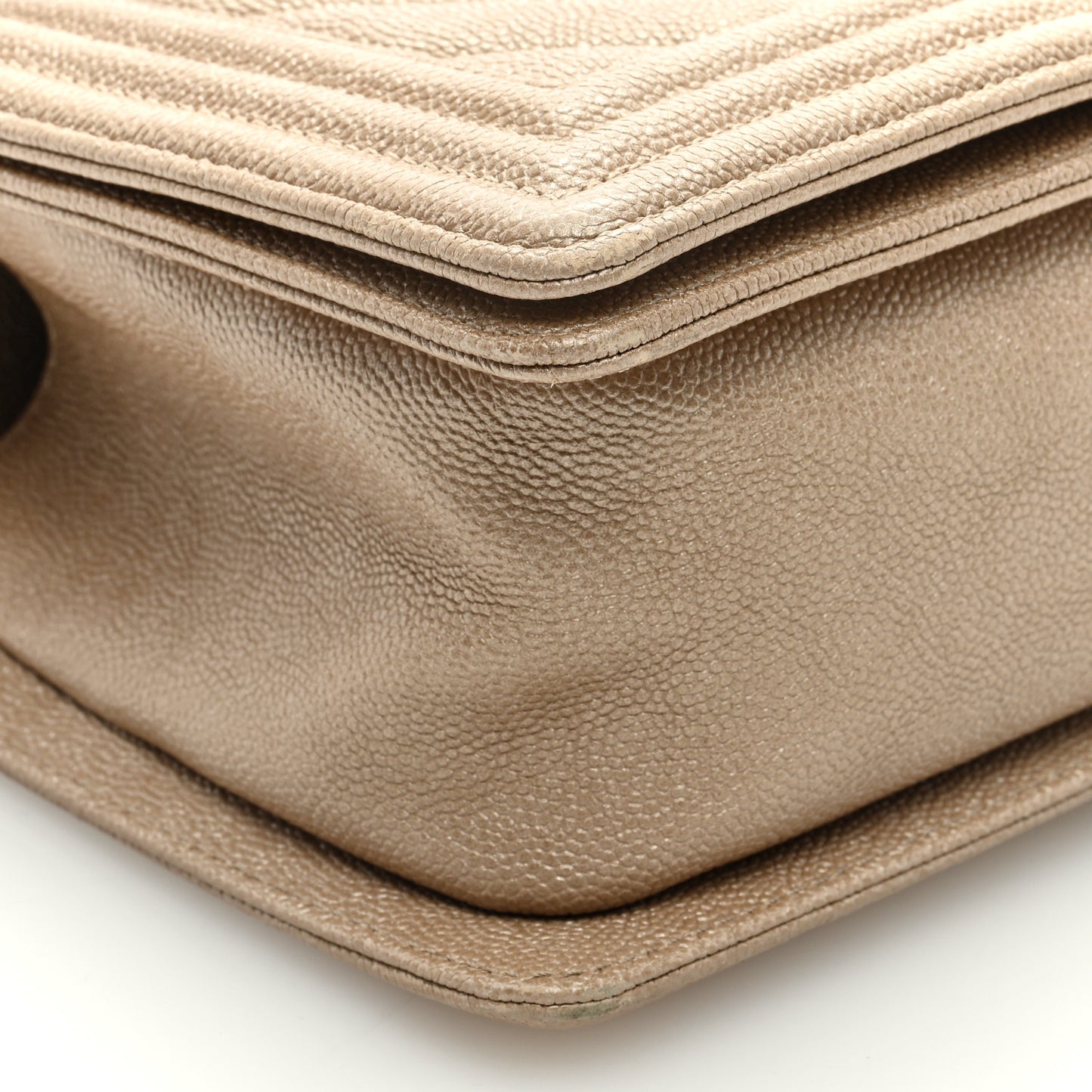 Metallic Caviar Chevron Quilted Medium Boy Flap Light Beige