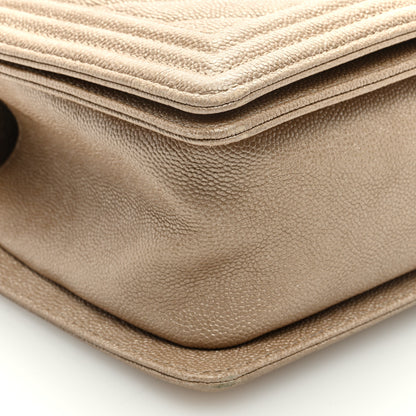 Chanel Metallic Caviar Chevron Quilted Medium Boy Flap Light Beige 8 of 9