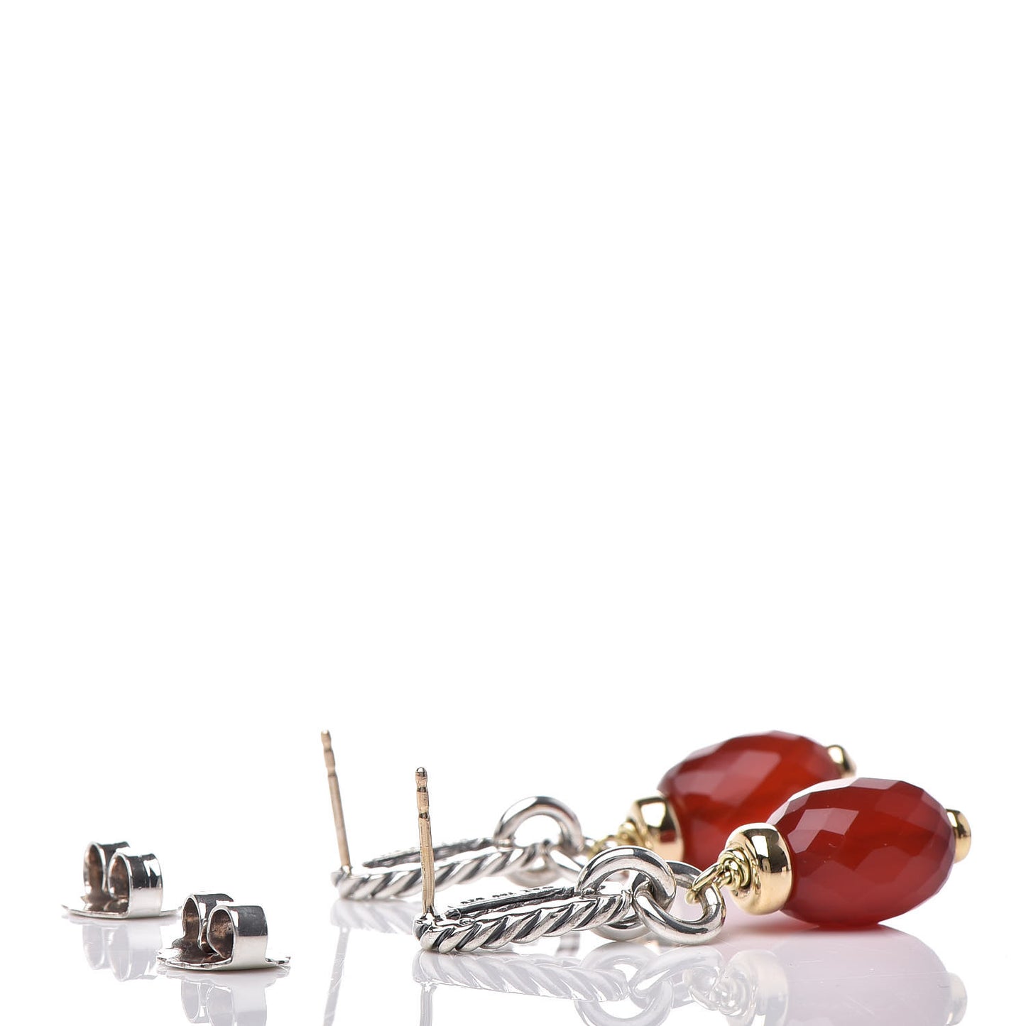 Sterling Silver 18K Yellow Gold Carnelian Figaro Earrings