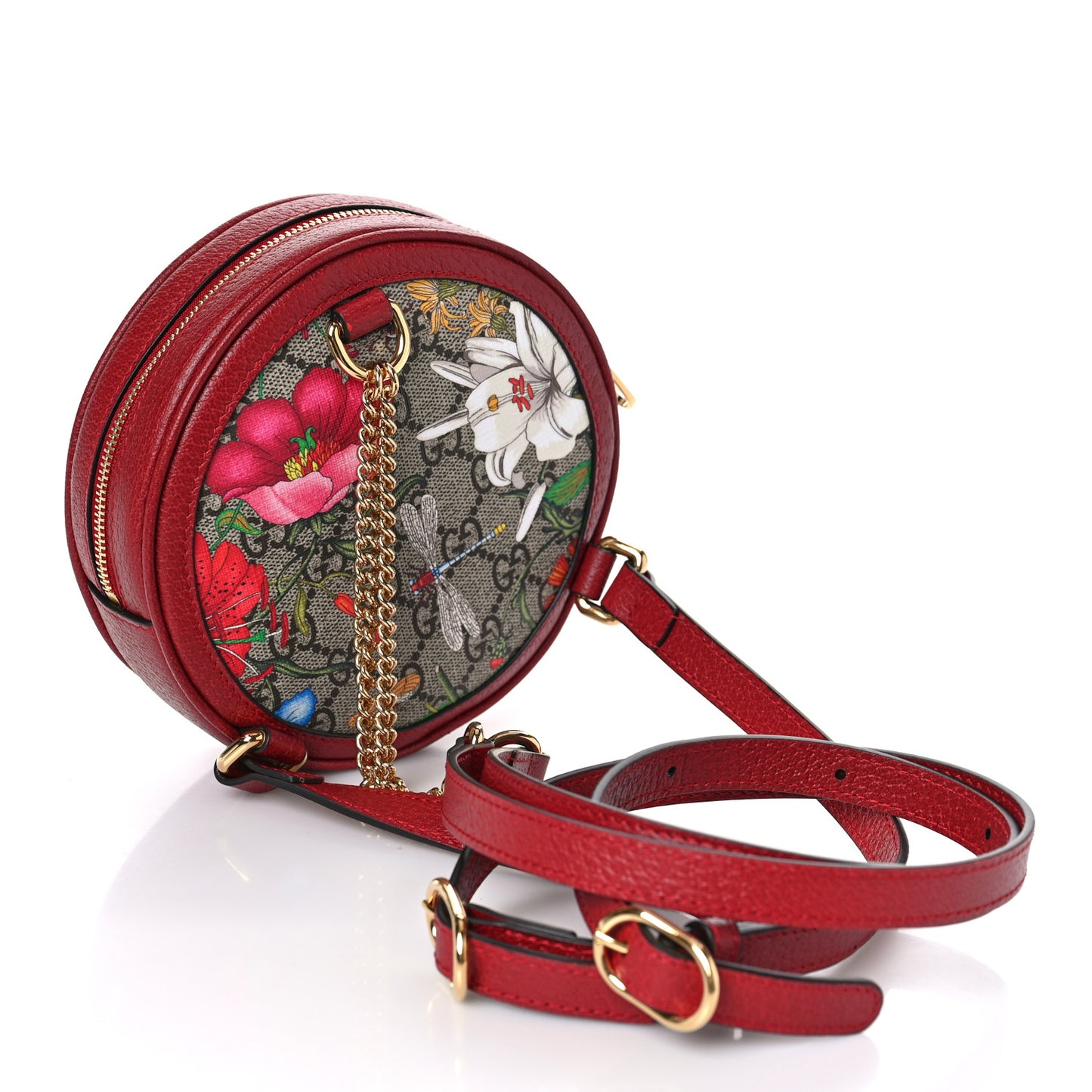 GG Supreme Monogram Web Flora Mini Ophidia Round Backpack Red