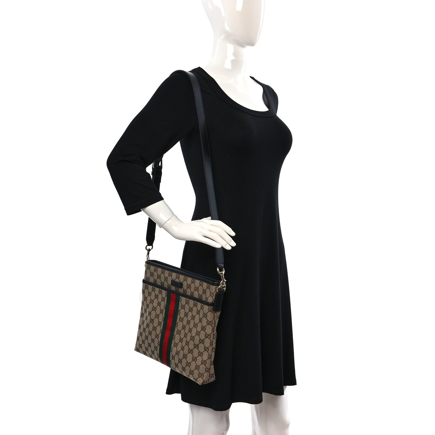 GG Monogram Web Flat Messenger Bag Black