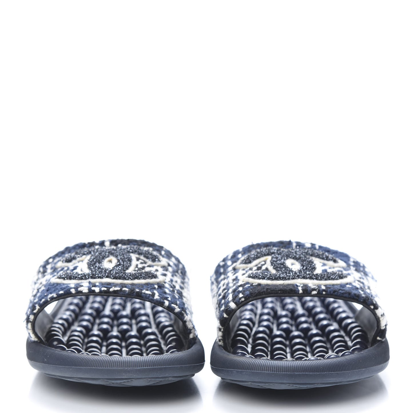 Tweed Rubber CC Flat Mules 38 Navy