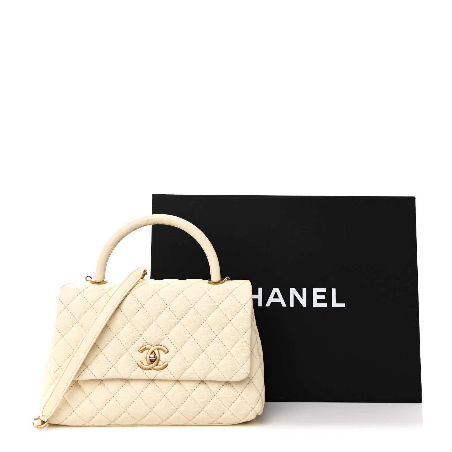 Chanel Caviar Quilted Small Coco Handle Flap White 14 of 14