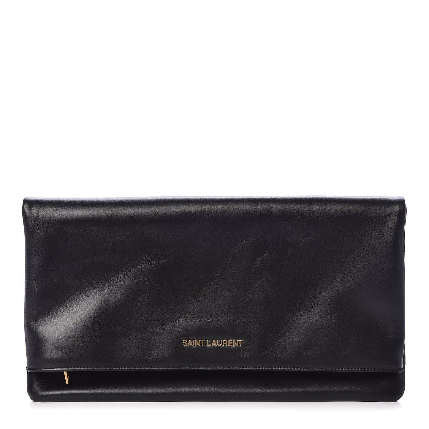 Smooth Calfskin Letters Fold-Over Clutch Black