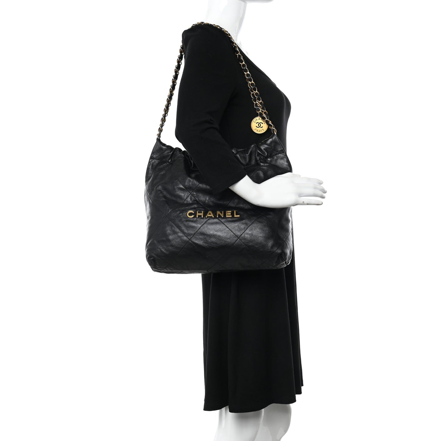 Shiny Calfskin Quilted Small Chanel 22 Black