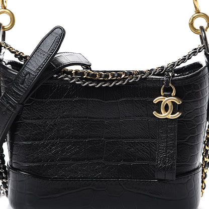 Chanel Calfskin Crocodile Embossed Small Gabrielle Cocodile Hobo Black 7 of 11