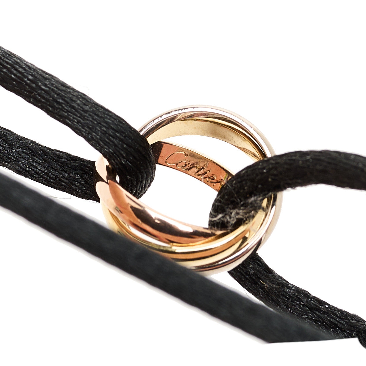 18K Pink Yellow White Gold Trinity Adjustable Cord Bracelet Black