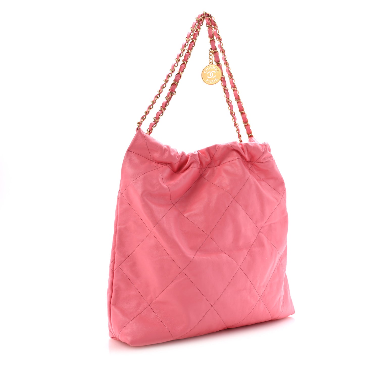 Shiny Calfskin Quilted Chanel 22 Coral Pink