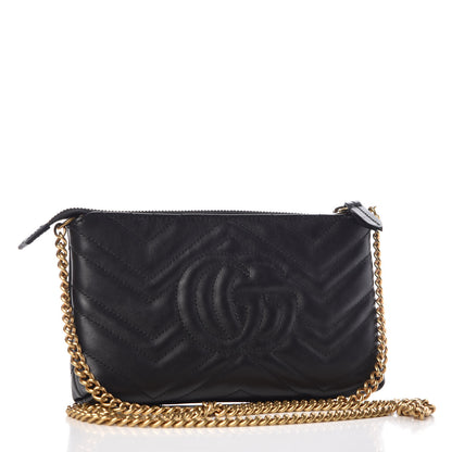 Gucci Calfskin Matelasse Mini GG Marmont Chain Bag Black 3 of 11