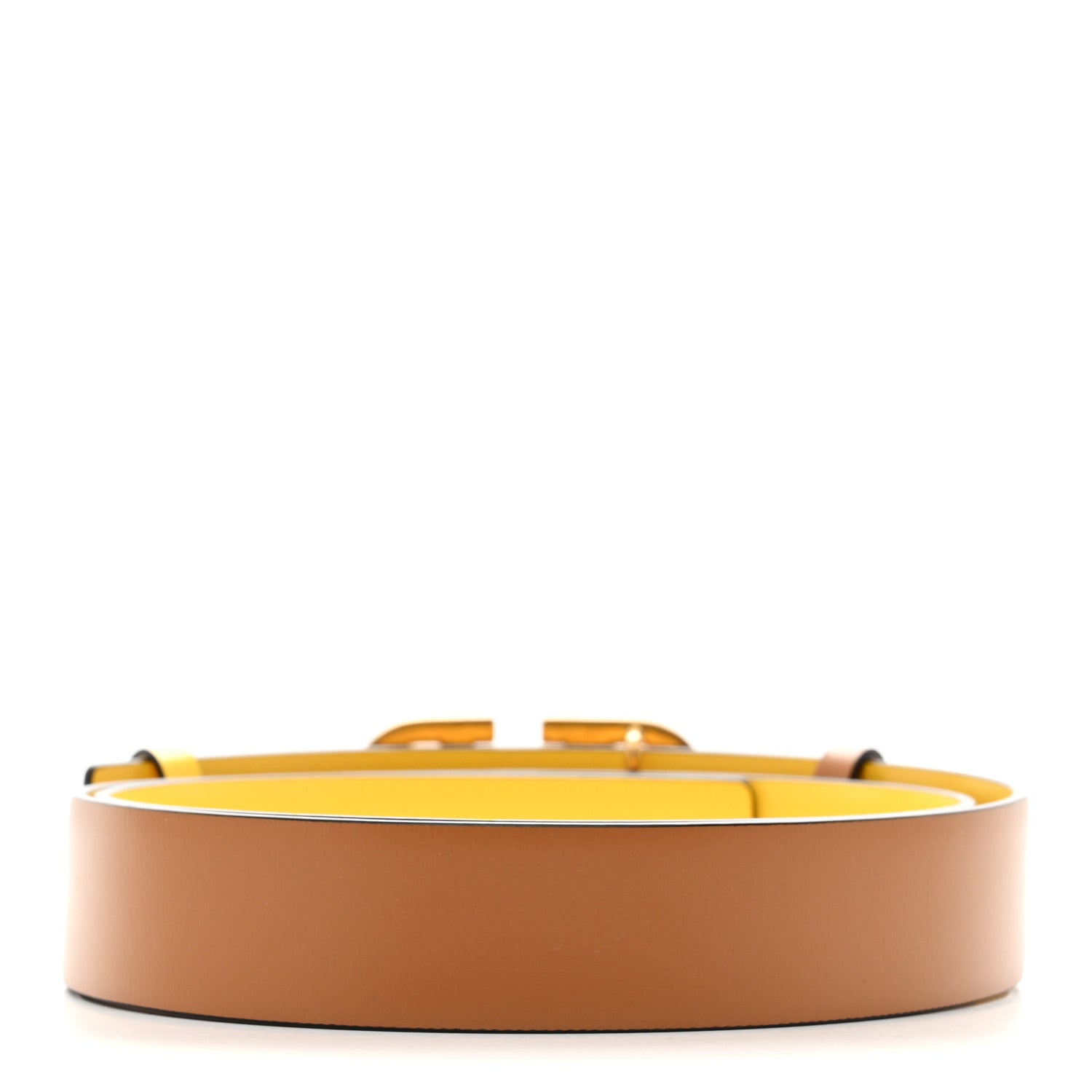 Valentino Garavani Glossy Calfskin 40mm VLogo Reversible Belt 85 34 Saddle Brown Yellow 3 of 6