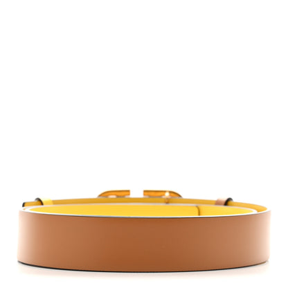 Valentino Garavani Glossy Calfskin 40mm VLogo Reversible Belt 85 34 Saddle Brown Yellow 3 of 6