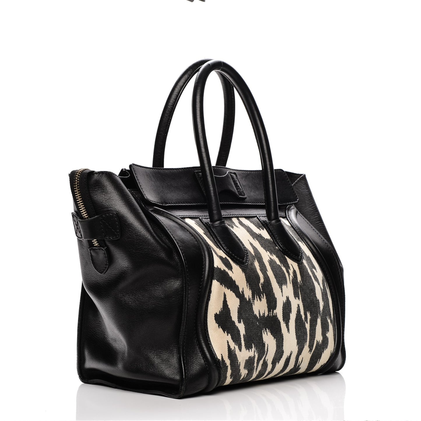 Canvas Smooth Calfskin Leopard Print Mini Luggage Black