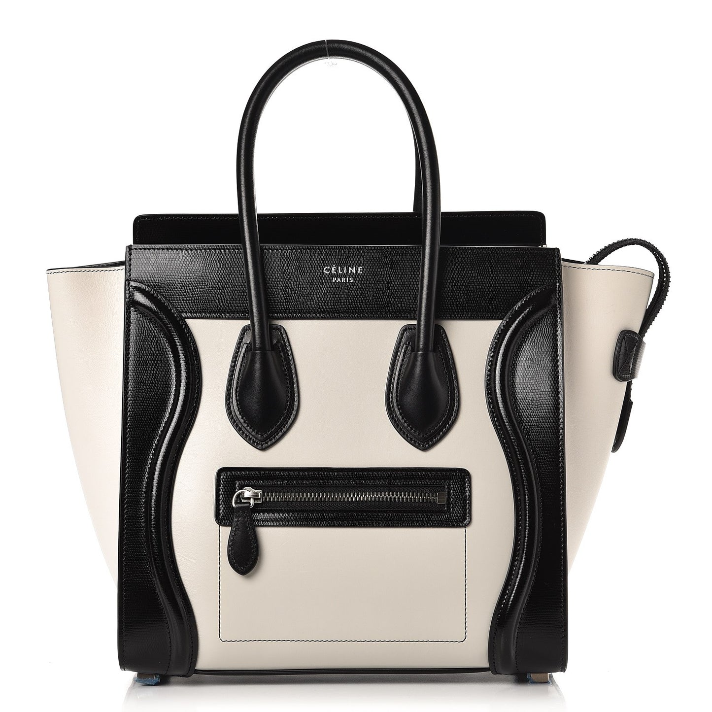 Sleek Calfskin Micro Bi-Color Luggage Black White
