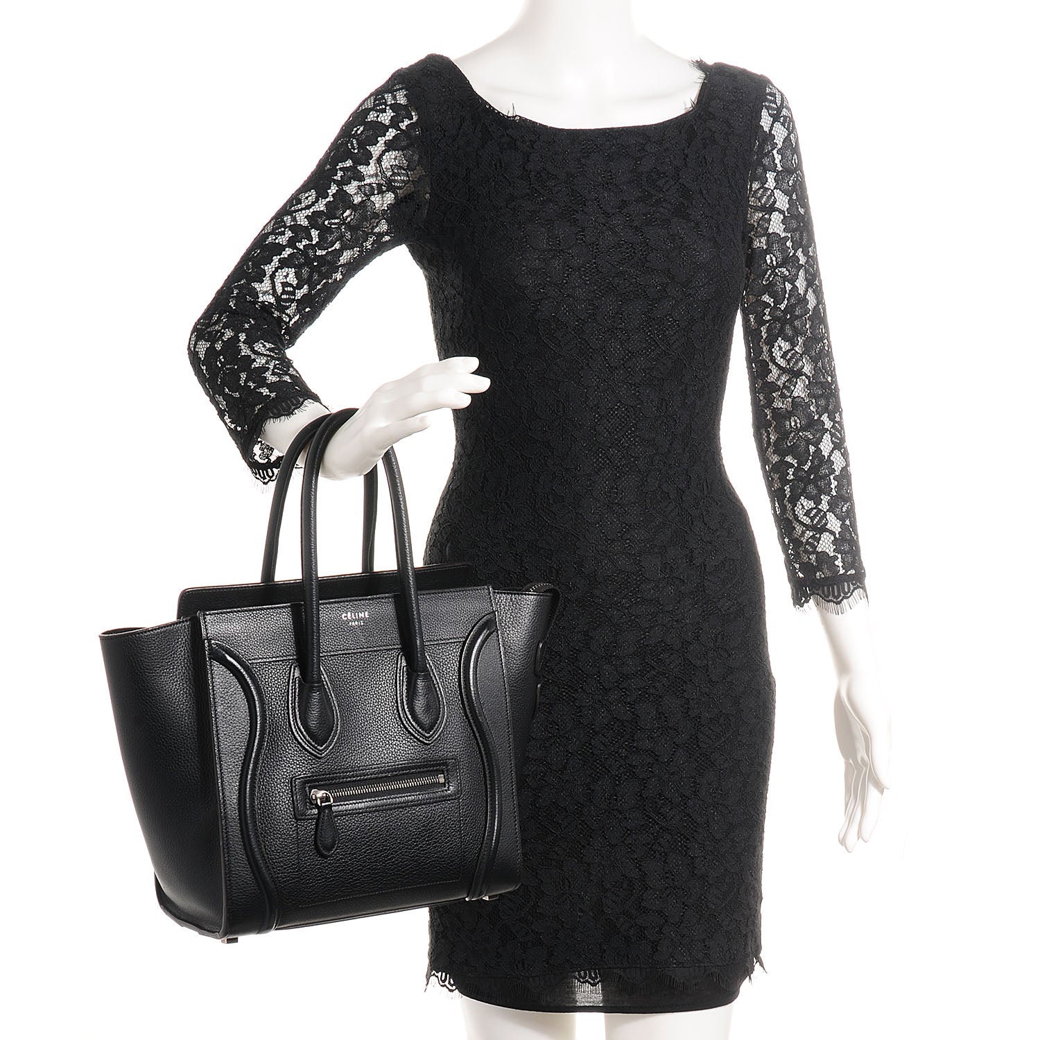 Celine Drummed Calfskin Micro Luggage Black 2 of 9
