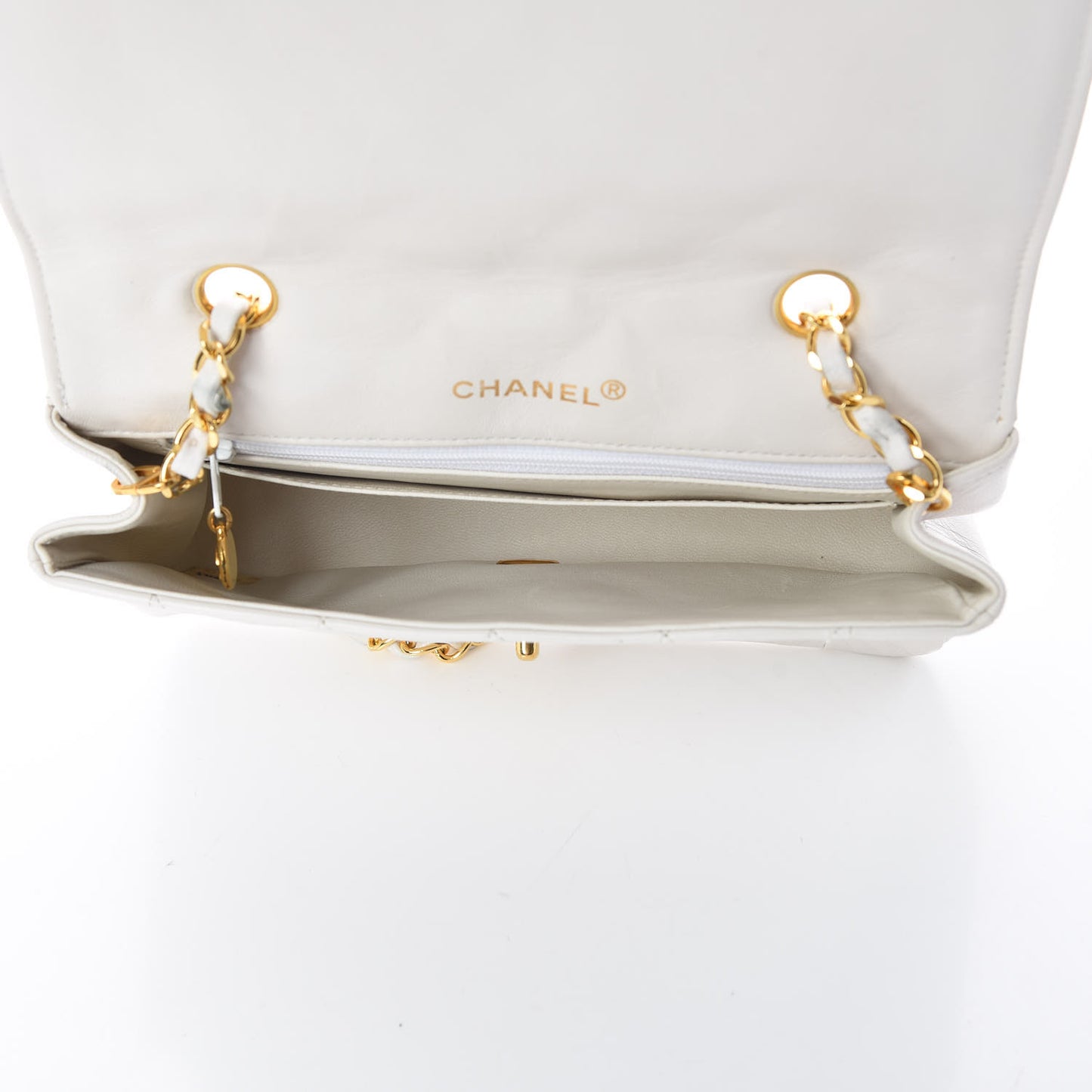 Lambskin Quilted Small Single Flap White