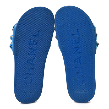 Chanel Canvas Chain Flat Sandals 36 Bright Blue 5 of 8
