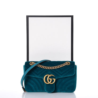 Gucci Velvet Matelasse Small GG Marmont Shoulder Bag Pavone Cyan 8 of 8