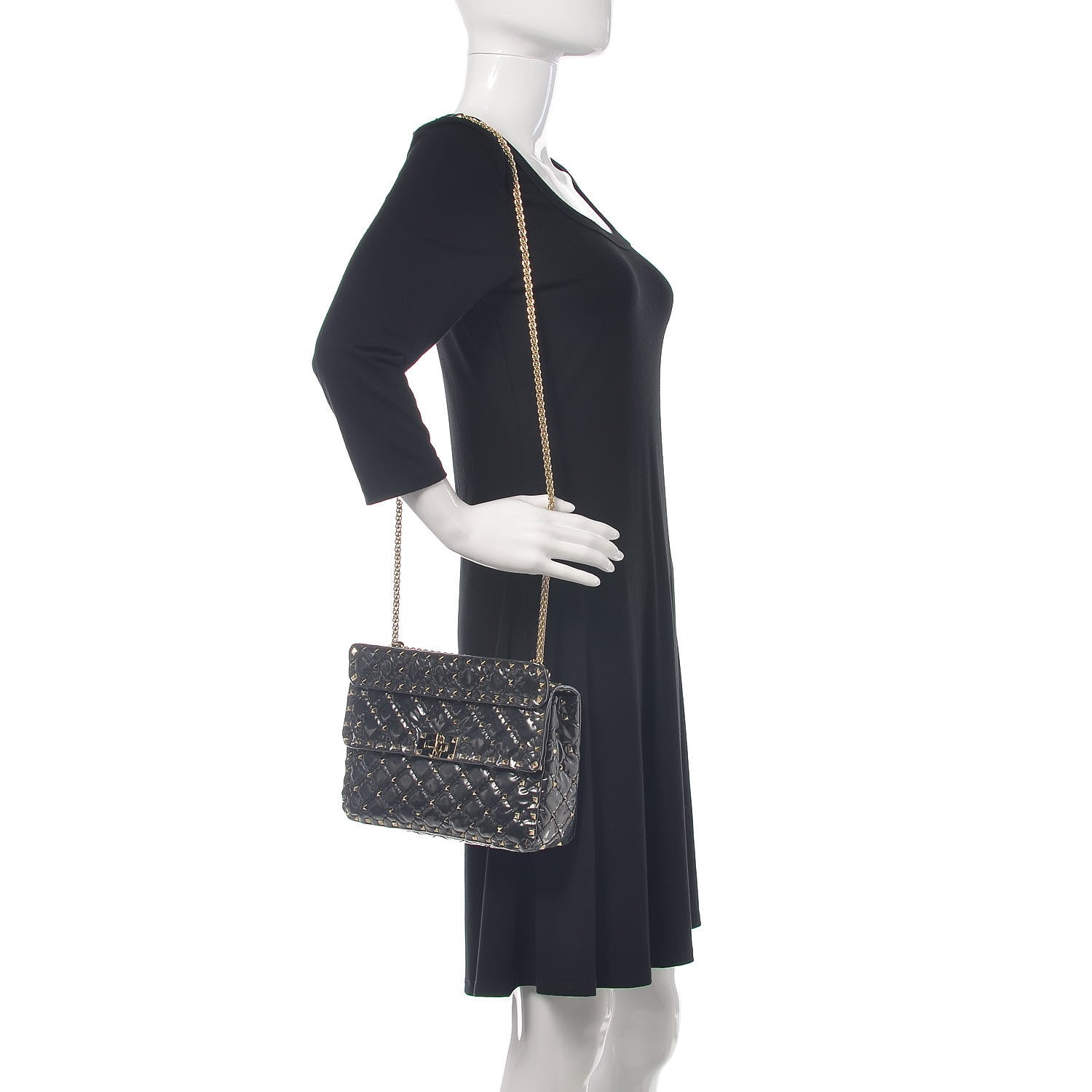 Valentino Garavani Patent Medium Rockstud Spike Shoulder Bag Black 2 of 10