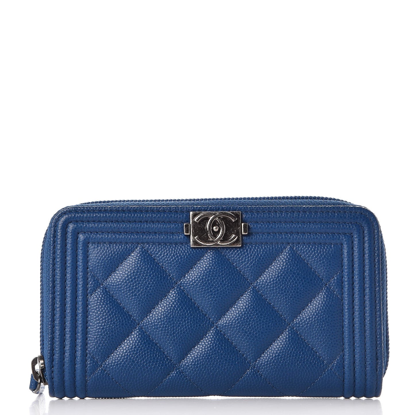 Caviar Quilted Boy Small Zip Around Wallet Blue