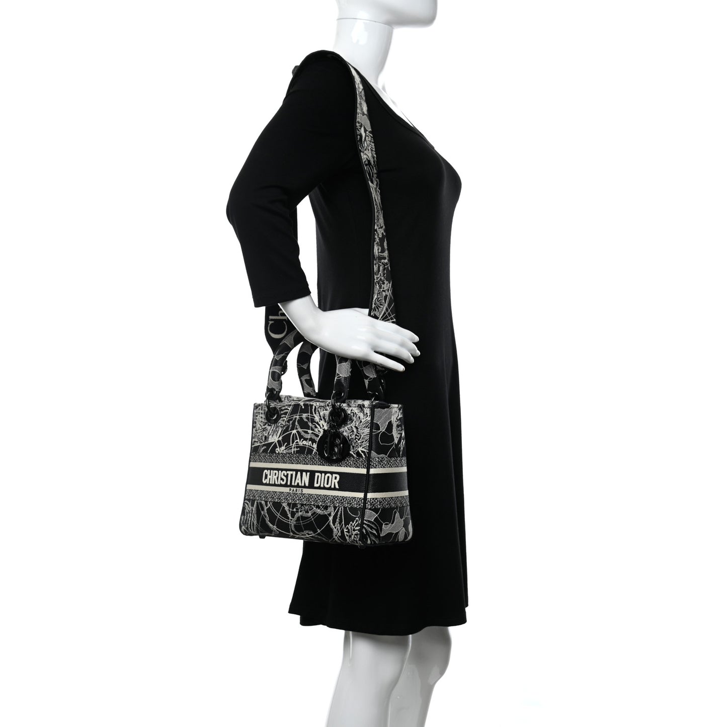 Toile de Jouy Embroidered Medium Lady D-Lite Black White