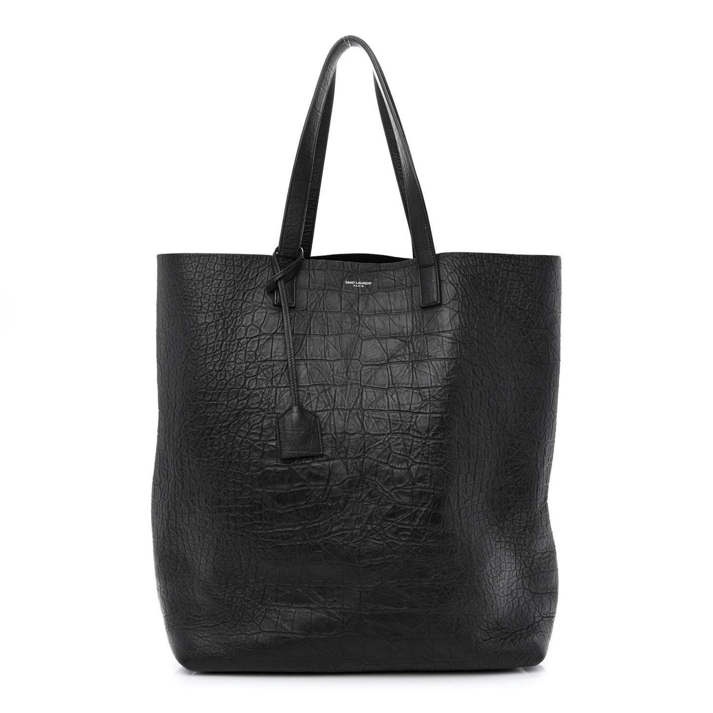 Calfskin Crocodile Embossed Bold Shopper Tote Black