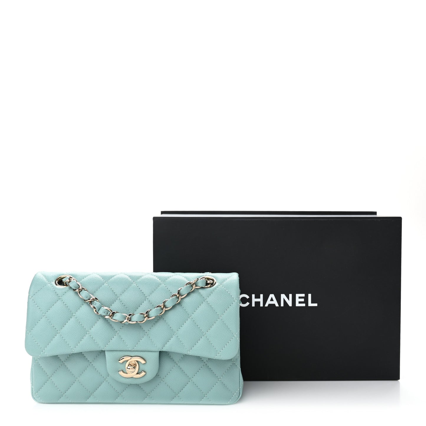 Caviar Quilted Small Double Flap Light Blue