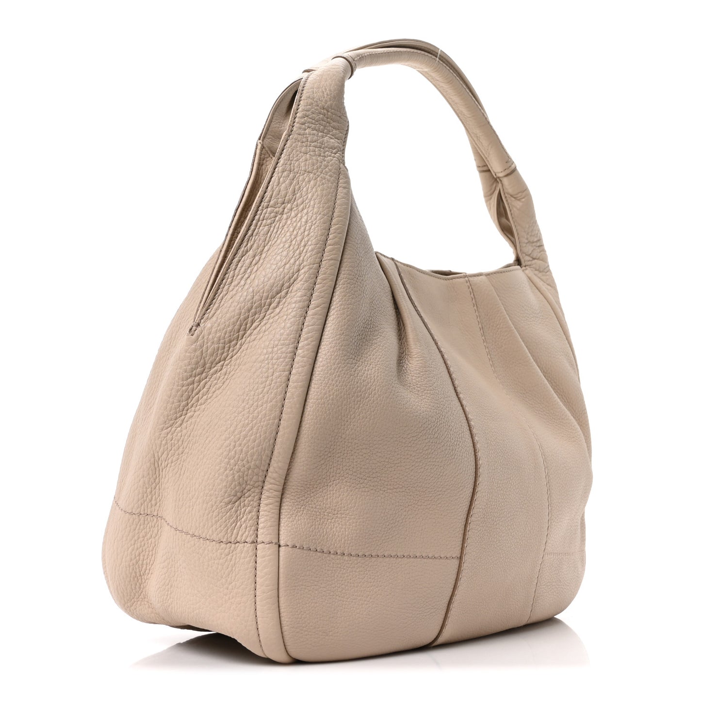Calfskin Gancini Stitched Hobo Beige