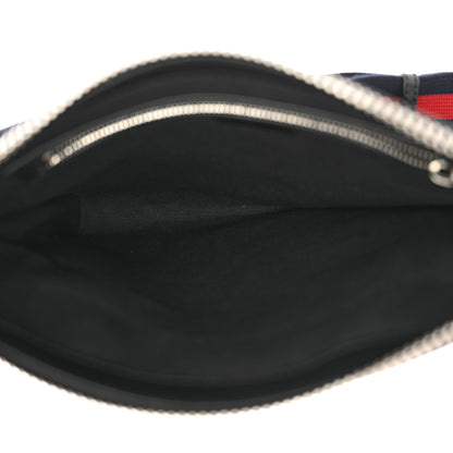 Gucci GG Supreme Monogram Appia Calfskin Web Flat Messenger Bag Black Grey 5 of 10